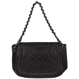 Chanel Black Calfskin Luxury Line Accordion Flap Handbag 196345